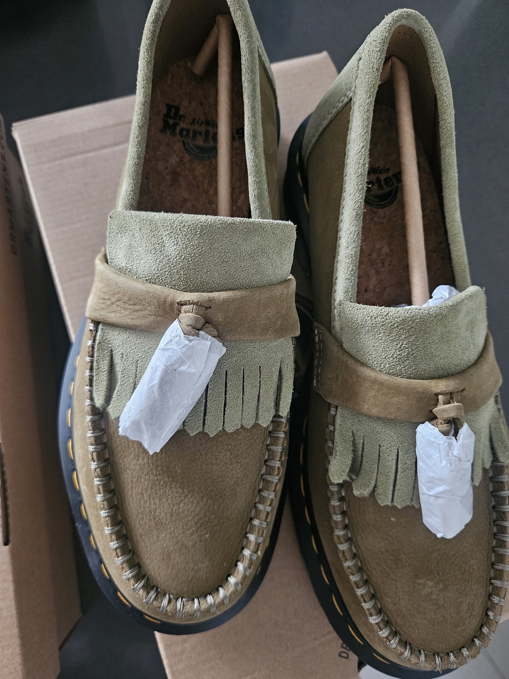 Dr. Martens Olive & Tan Suede Tassel Loafers